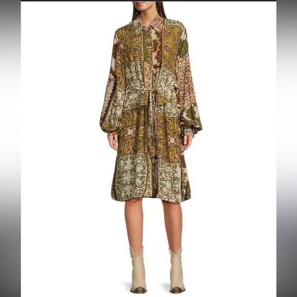 Talisman Paisley Long Sleeve Button Front Dress Size Large - Picture 1 of 8